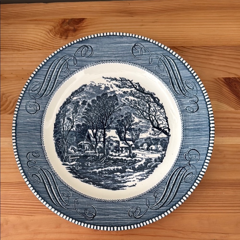 Currier & Ives Blue and White Decorative Plate